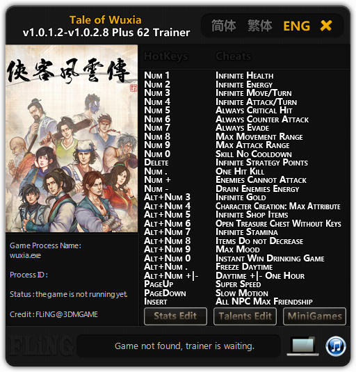 Tale of Wuxia: Trainer +62 v1.0.1.2 - 1.0.2.8 {FLiNG}
