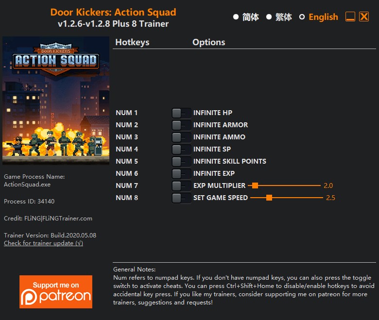 Door Kickers: Action Squad - Trainer +8 v1.2.6-v1.2.8 {FLiNG}