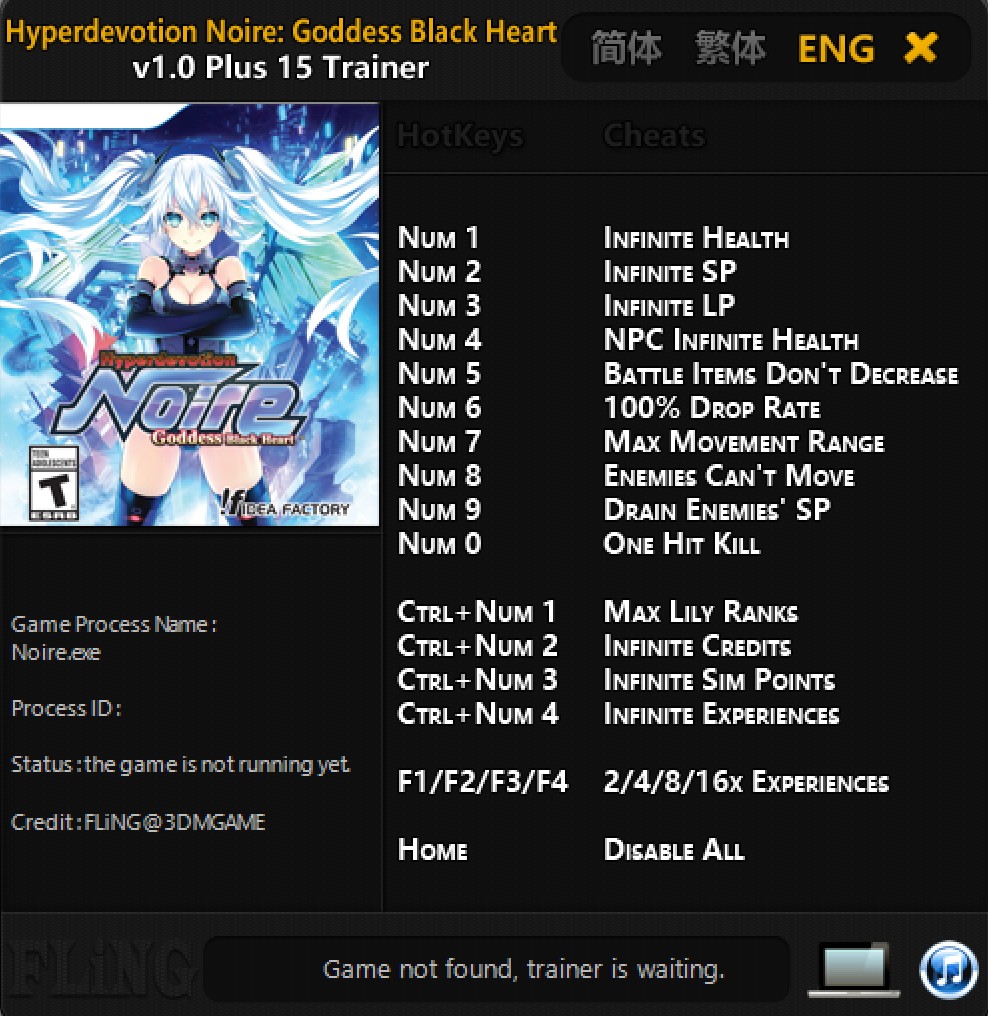 Hyperdevotion Noire: Goddess Black Heart - Trainer +15 v1.0 {FLiNG}