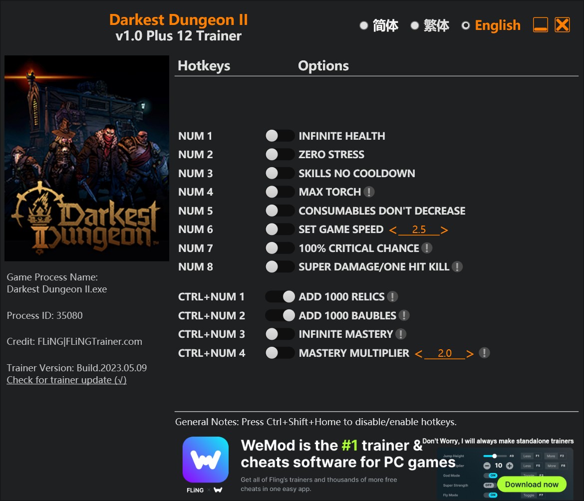 Darkest Dungeon II: Trainer +12 v2023.05.09 {FLiNG}