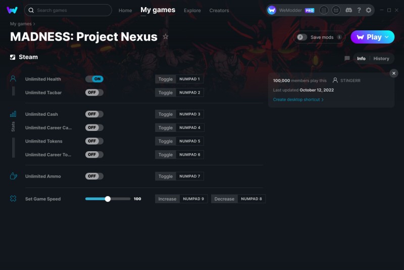 MADNESS: Project Nexus - Trainer +8 v12.10.2022 {STiNGERR / WeMod}