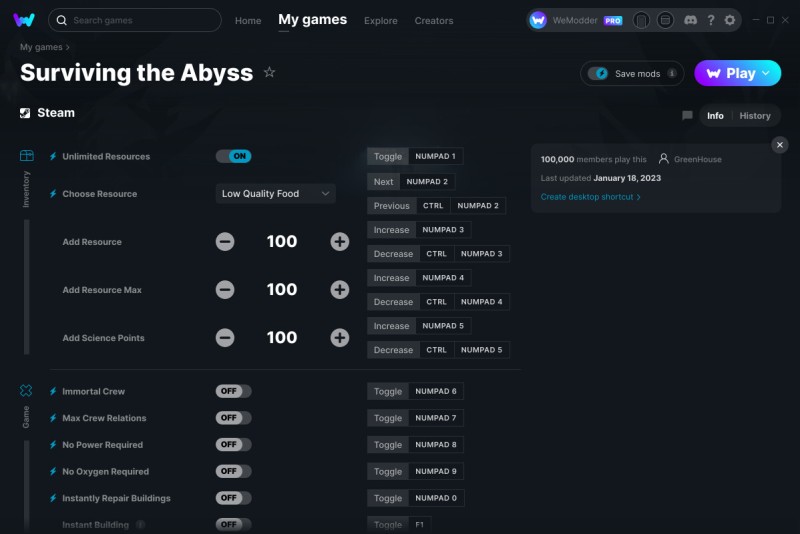 Surviving the Abyss: Trainer +17 v18.01.2023 {GreenHouse / WeMod}