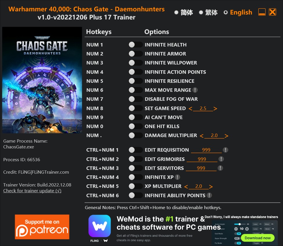Warhammer 40,000: Chaos Gate – Daemonhunters: Trainer +17 v1.0-v20221206 {FLiNG}