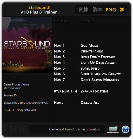 Starbound: Trainer (+8) [1.0: 64 Bit] {FLiNG}