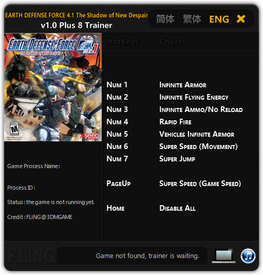 Earth Defense Force 4.1: The Shadow of New Despair - Trainer +8 v1.0 {FLiNG}