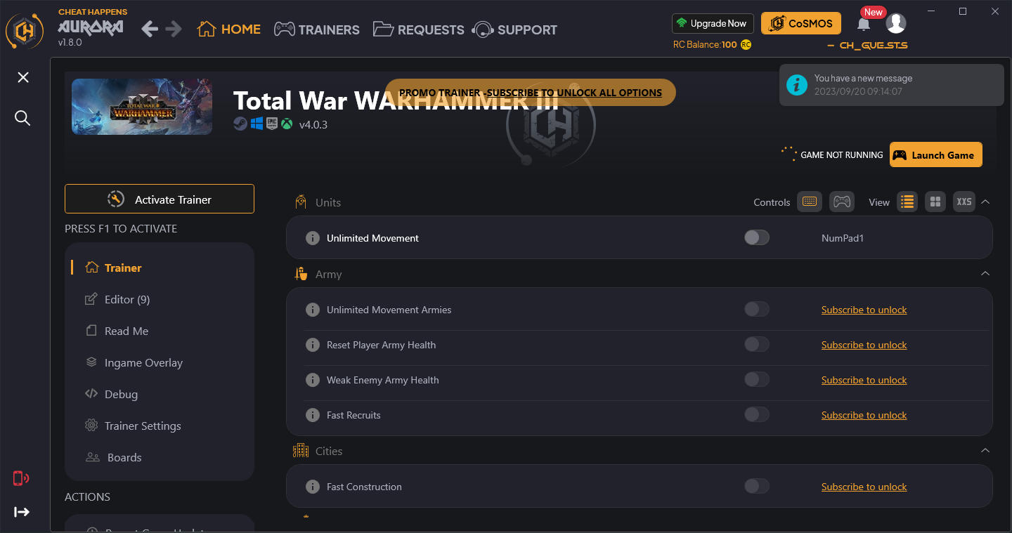 Total War: Warhammer 3 - Trainer +24 v4.0.3 {CheatHappens.com}