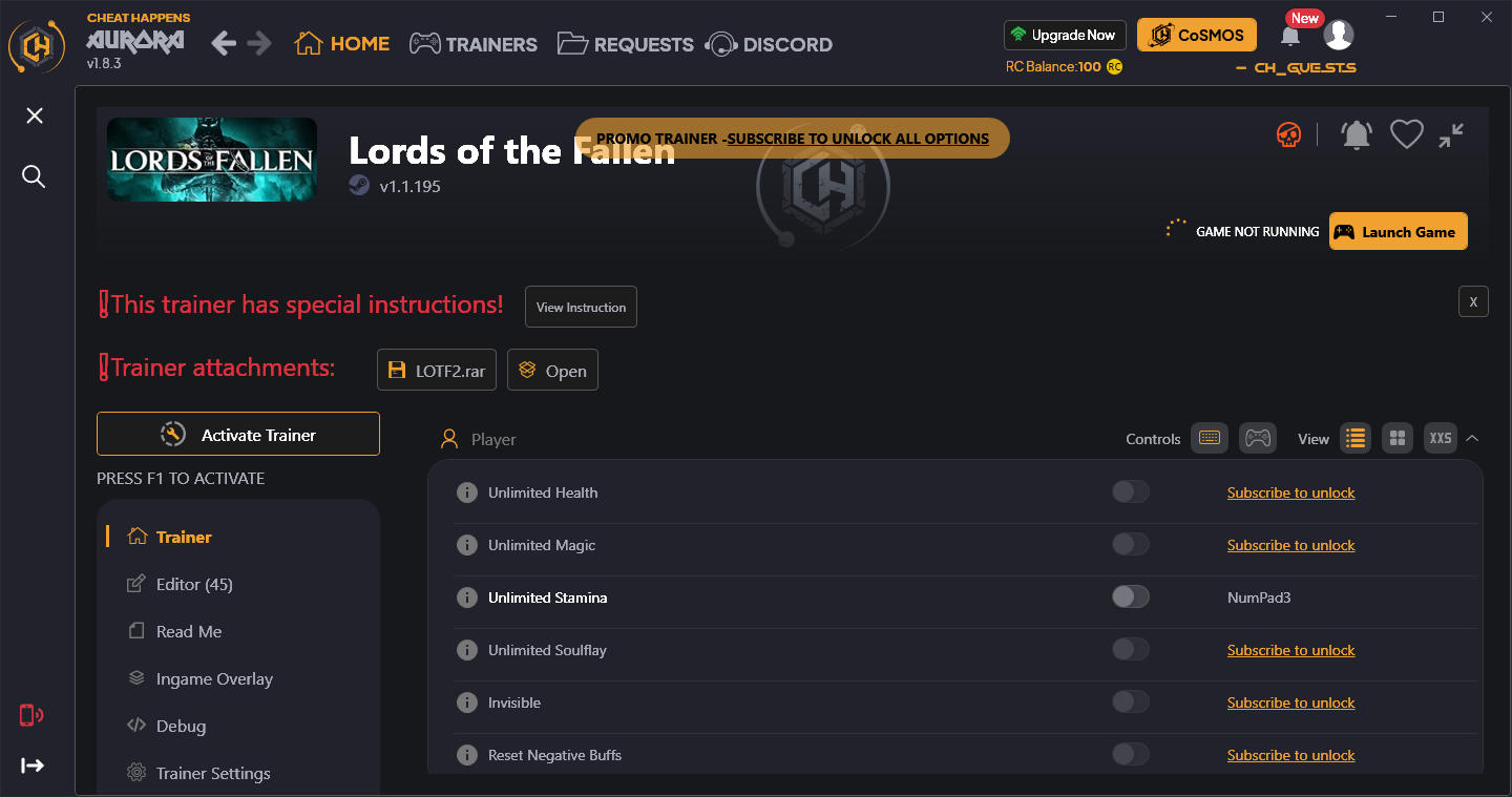 Lords of the Fallen (2023): Trainer +57 v1.1.195 {CheatHappens.com}