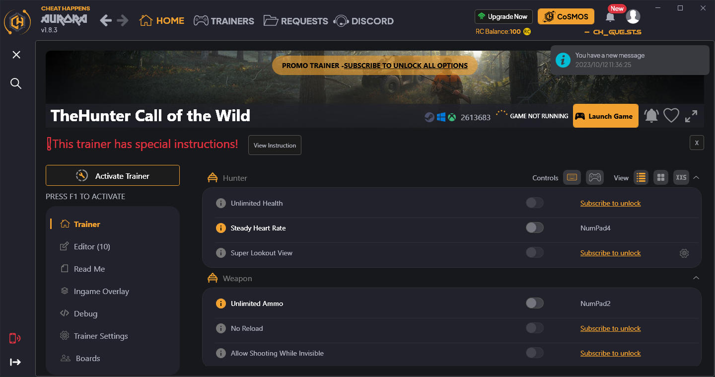 theHunter: Call of the Wild - Trainer +20 v2613683 {CheatHappens.com}
