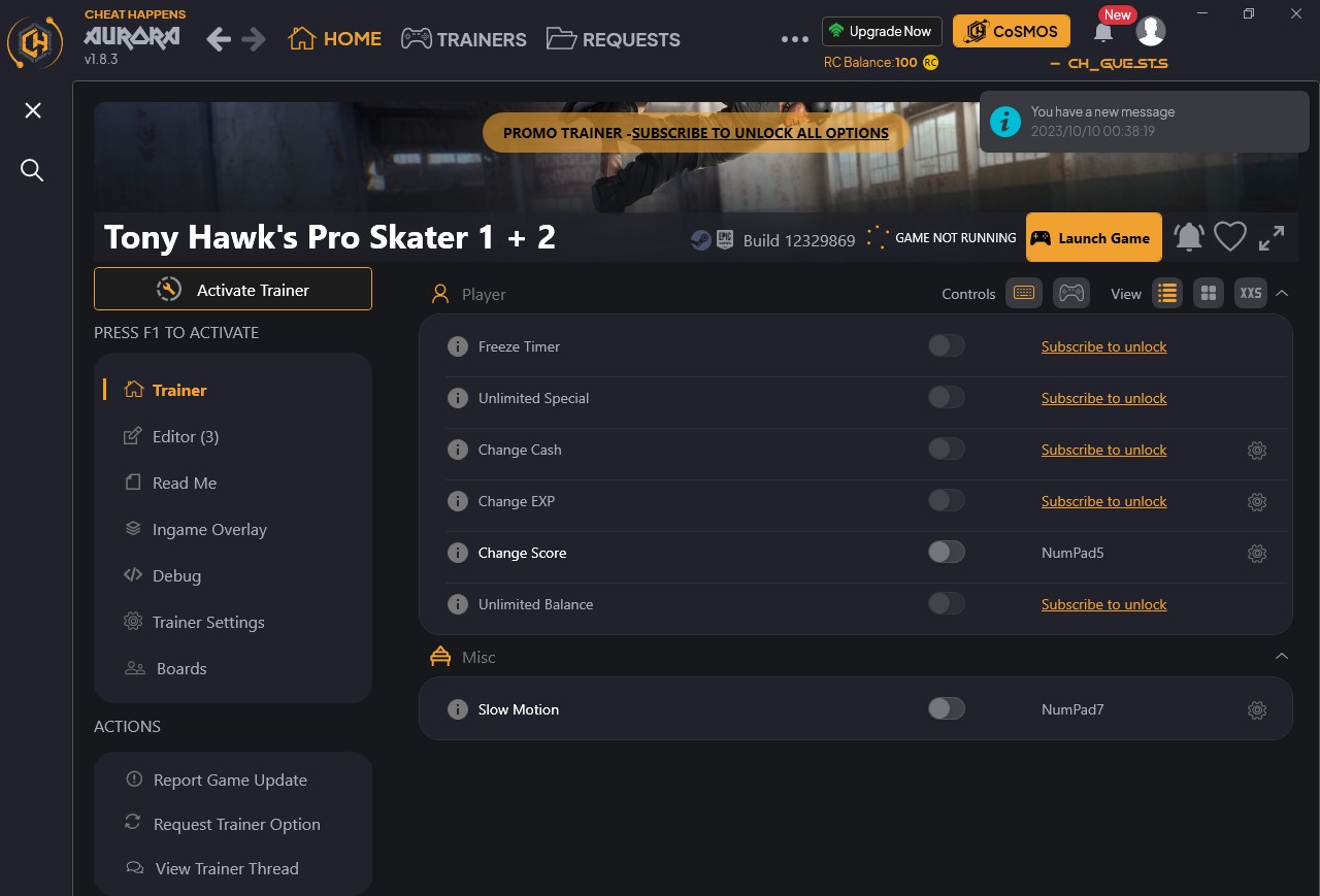 Tony Hawk's Pro Skater 1&2: Trainer +10 Build 12329869 {CheatHappens.com}