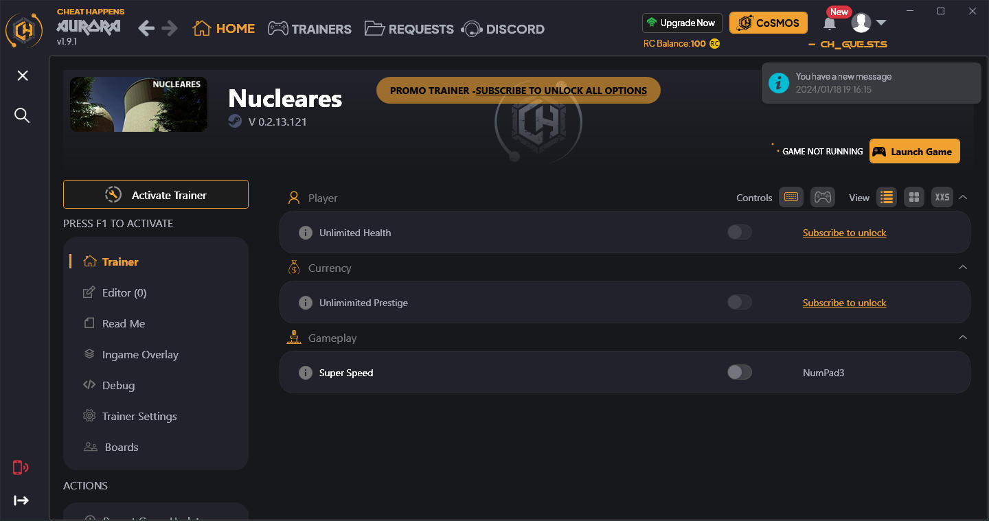 Nucleares: Trainer +3 {CheatHappens.com}