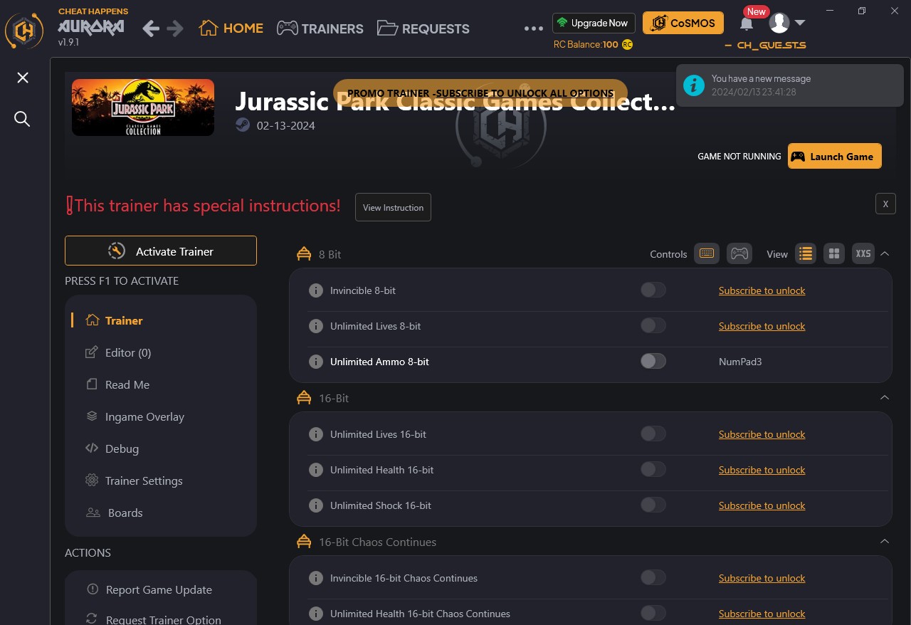 Jurassic Park Classic Games Collection - Trainer +8 {CheatHappens.com}