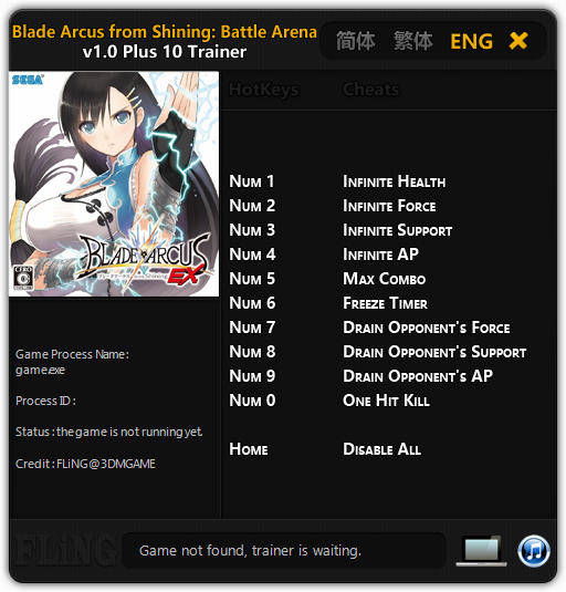 Blade Arcus from Shining: Battle Arena - Trainer +10 v1.0 {FLiNG}