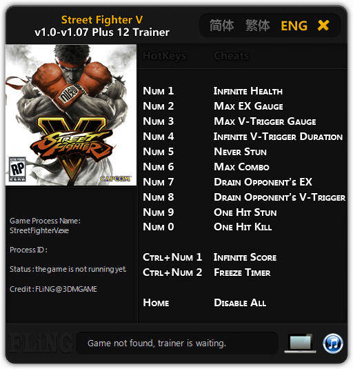 Street Fighter 5: Trainer +12 v1.0 - 1.07 {FLiNG}