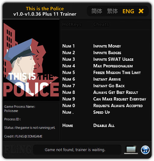 This Is the Police: Trainer +11 v1.0 - 1.0.36 {FLiNG}