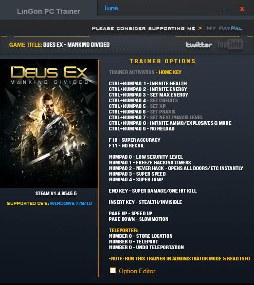 Deus Ex: Mankind Divided - Trainer +20 v1.4 Build 545.5 {LinGon}