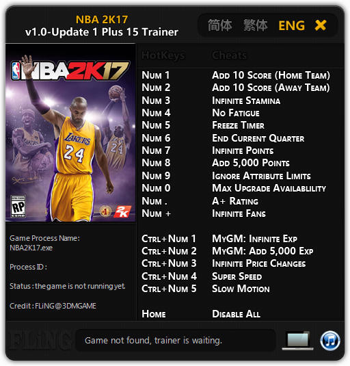 NBA 2K17: Trainer +15 v1.0 Update 1 {FLiNG}