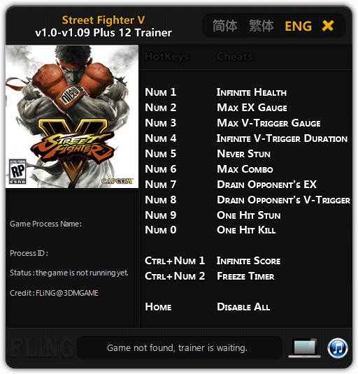 Street Fighter 5: Trainer +12 v1.0 - 1.09 {FLiNG}
