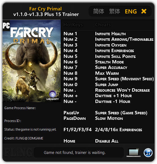 Far Cry: Primal - Trainer (+15) [1.1.0 - 1.3.3: Update 28.09.2016] {FLiNG}