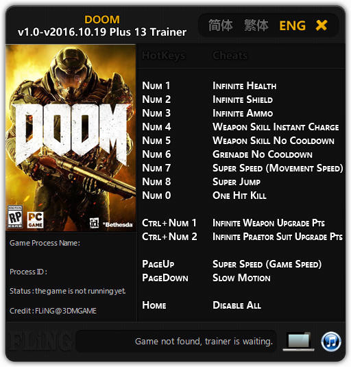 Doom 4: Trainer +13 v1.0 Update 2016.10.19 {FLiNG}