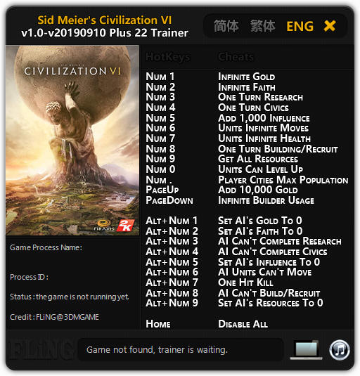 Sid Meier's Civilization 6: Trainer +22 v1.0-v20190910 {FLiNG}