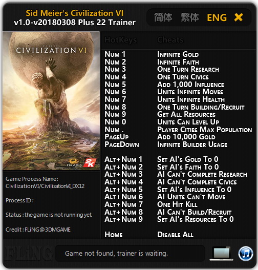 Sid Meier's Civilization 6: Trainer +22 [1.0 - Update 08.03.2018] {FLiNG}