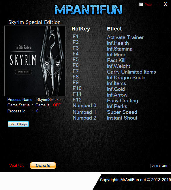 The Elder Scrolls 5: Skyrim Special Edition - Trainer +14 v1.5.73.0 {MrAntiFun}