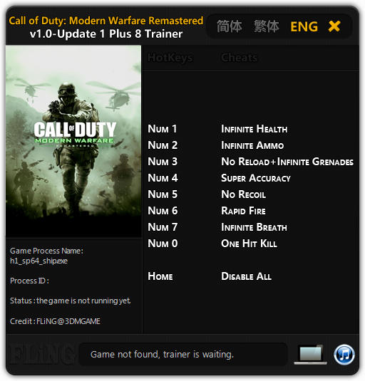 Call of Duty 4: Modern Warfare Remastered - Trainer (+8) [1.0 - Update 1] {FLiNG}