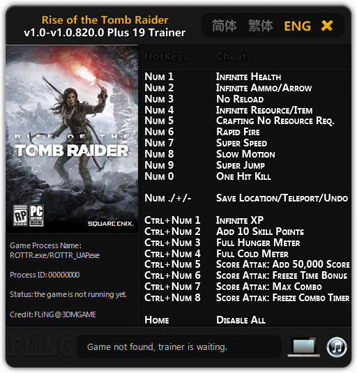Rise of the Tomb Raider: Trainer +19 v1.0.820.0 {FLiNG}