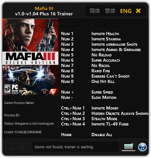 Mafia 3: Trainer (+16) [1.0 - 1.04] {FLiNG}