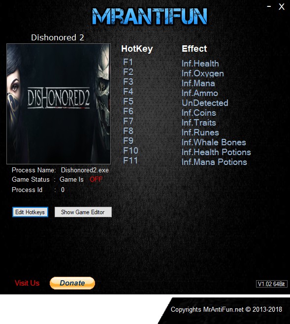 Dishonored 2: Trainer +11 v1.77.8.9 {MrAntiFun}