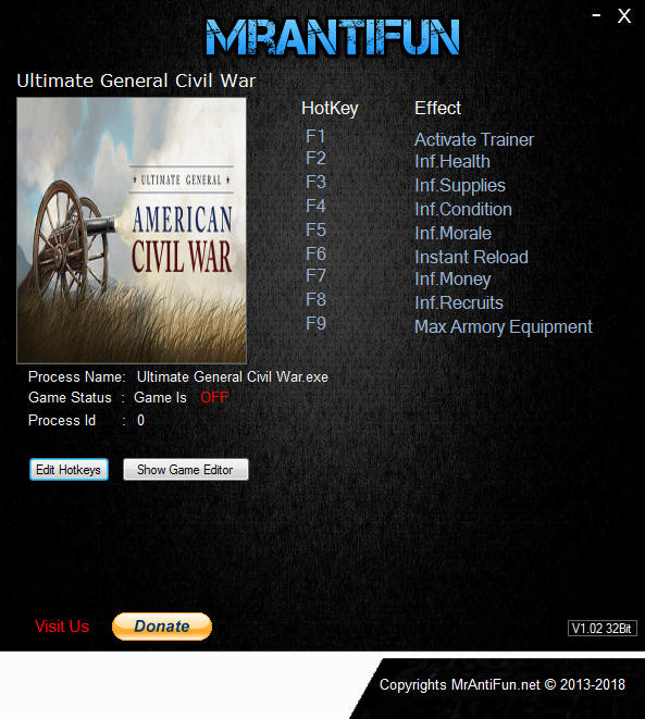 Ultimate General: Civil War - Trainer +8 v1.11 {MrAntiFun}