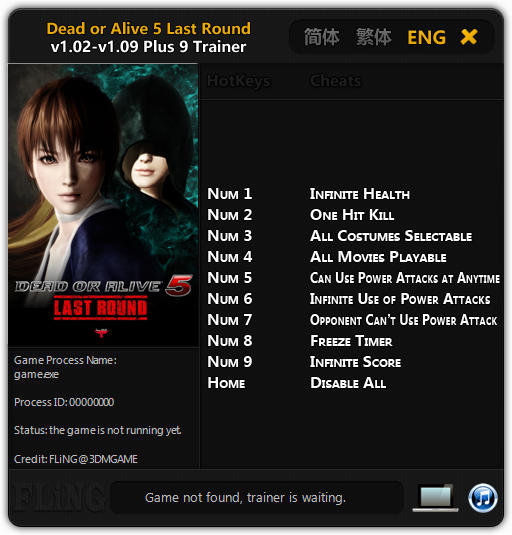 Dead or Alive 5 - Last Round: Trainer (+9) [1.02 - 1.09] {FLiNG}