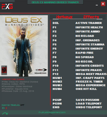 Deus Ex: Mankind Divided - Trainer (+19) [1.11: Build 616] {FutureX}