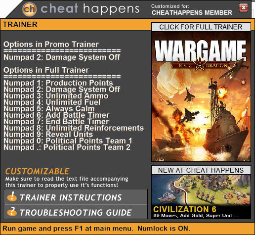 Wargame: Red Dragon - Trainer +10  Update 12.08.2016 (ALL VERSIONS) {CheatHappens.com}