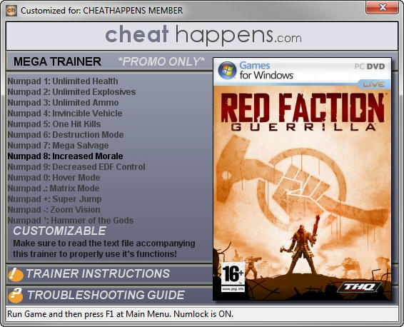 Red Faction: Guerrilla - Mega Trainer +14 (STEAM EDITION 12.08.2016 DX10) {CheatHappens.com}