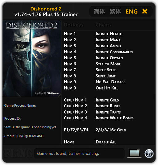 Dishonored 2: Trainer (+15) [1.74 - 1.76] {FLiNG}