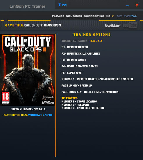 Call of Duty: Black Ops 3 - Trainer +9 Update 28 {LinGon}