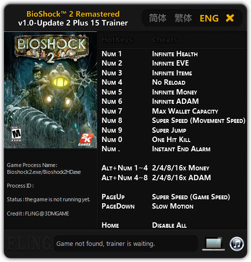 BioShock 2 Remastered: Trainer (+15) [1.0 - Update 2] {FLiNG}