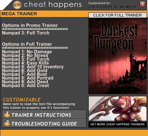 Darkest Dungeon: Trainer +10 (BUILD 24357+ THE COLOR OF MADNESS) {CheatHappens.com}