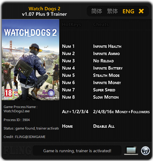 Watch_Dogs 2: Trainer (+9) [1.07] {FLiNG}