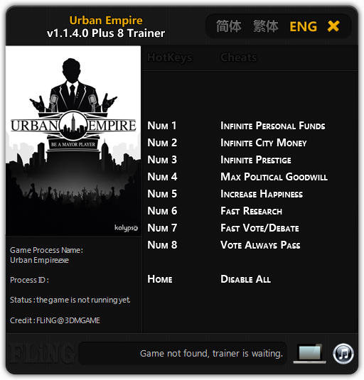 Urban Empire: Trainer +8 v1.1.4.0 {FLiNG}