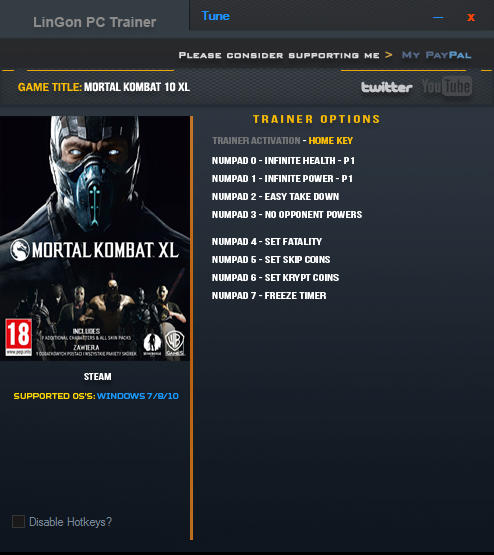 Mortal Kombat XL: Trainer (+8) [x64: Steam] {LinGon}