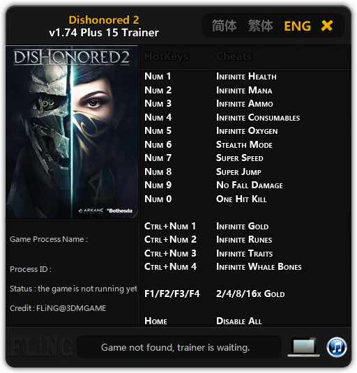 Dishonored 2: Trainer (+15) [1.74 - 1.77] {FLiNG}