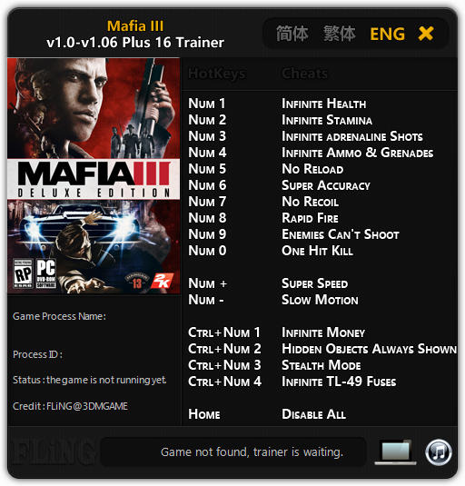 Mafia 3: Trainer (+16) [1.0 - 1.06] {FLiNG}