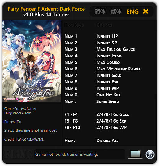Fairy Fencer F: Advent Dark Force - Trainer +14 v1.0 {FLiNG}