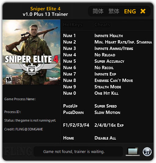 Sniper Elite 4: Trainer +13 v1.0 {FLiNG}