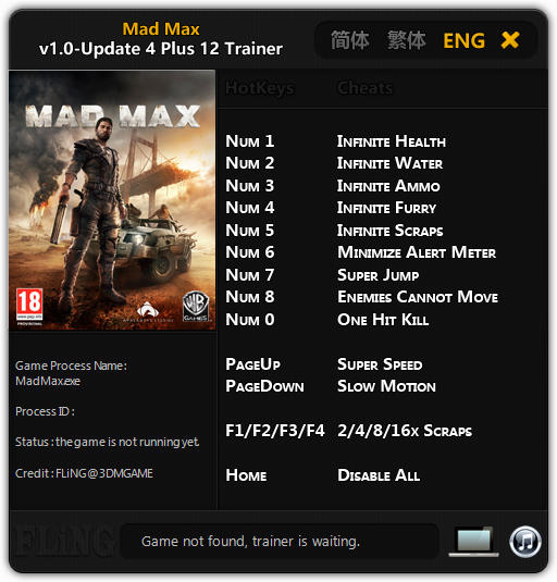 Mad Max: Trainer +12 v1.0 Update 4 {FLiNG}