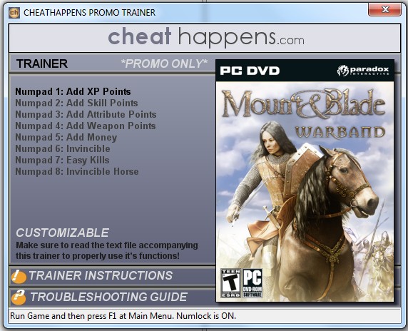 Mount & Blade: Warband - Trainer +8 v1.174 (STEAM) {CheatHappens.com}