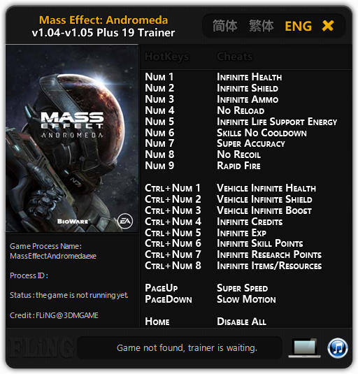 Mass Effect: Andromeda - Trainer +19 v1.04 - 1.05 {FLiNG}