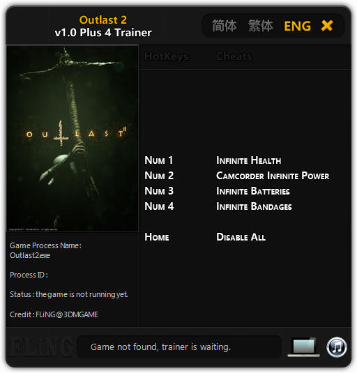 Outlast 2: Trainer +4 v1.0 {FLiNG}